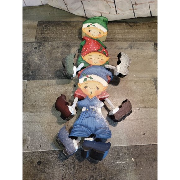 Wooden elf Piggy back ride Mistletoe xmas decor - Picture 1 of 3